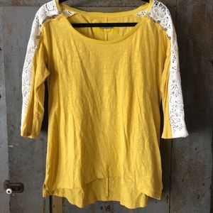 ANTHROPOLOGIE | Little Yellow Button Crochet Top